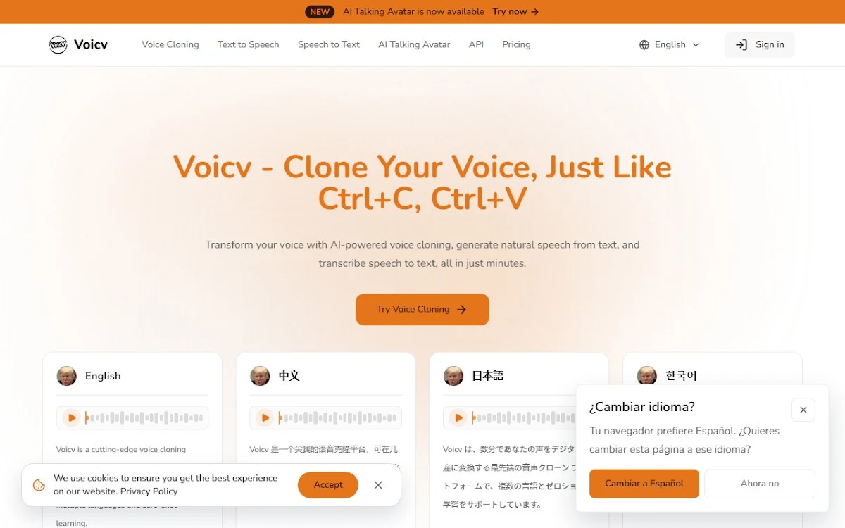 Captura de Voicv - Voice Cloning
