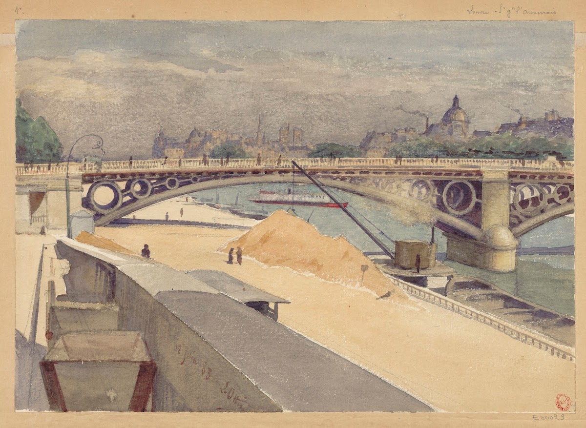 Sablière Port du Louvre en arrière plan le Pont des Saints Pères lInstitut et la