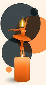 Surreal Ballerina with Candle Flame Head on Pillar