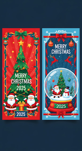 Retro Christmas 2025 Vertical Banners Santa Snow Globe - Free mobile Wallpaper