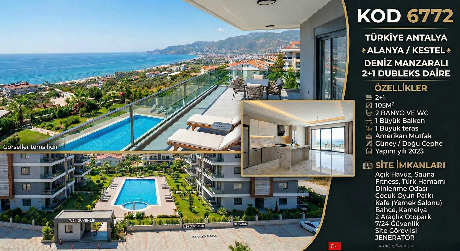 Alanya Kestel For Sale Sea View 2+1 Duplex Apartment Code 6772