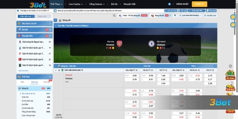 Tỷ lệ kèo Arsenal vs Chelsea 03h00 ngày 04/02/2026