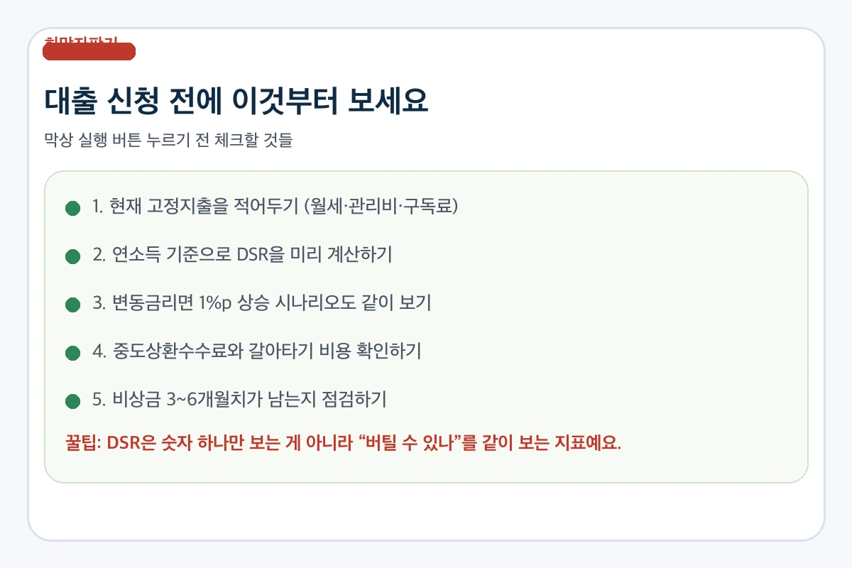 대출 신청 전 체크리스트를 정리한 카드 이미지