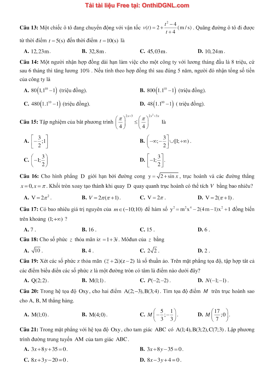 1300 bài tập môn Toán - Ôn thi ĐGNL ĐHQG Hà Nội Phần 21