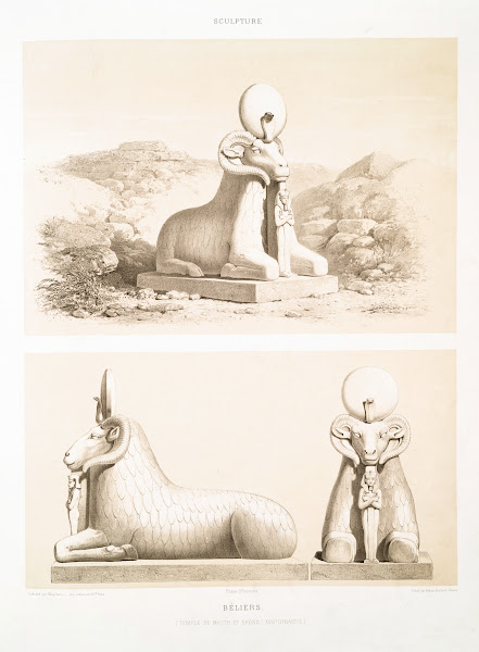 Sculpture béliers Temple de Mauth et Khons  XVIIIe dynastie 1878