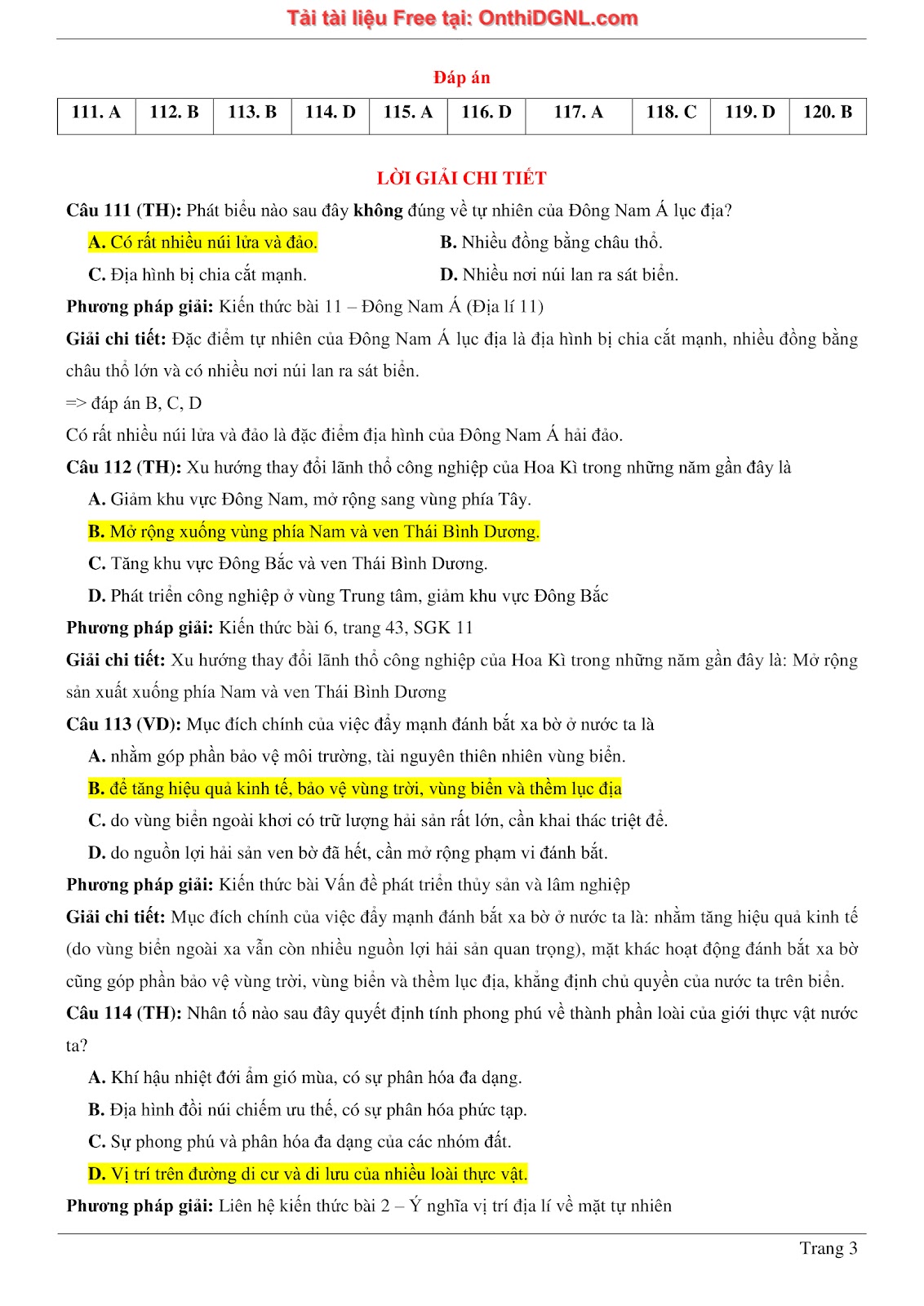 150bài tập môn Địa Lý - Ôn thi ĐGNL ĐHQG TP hà nội Phần 7