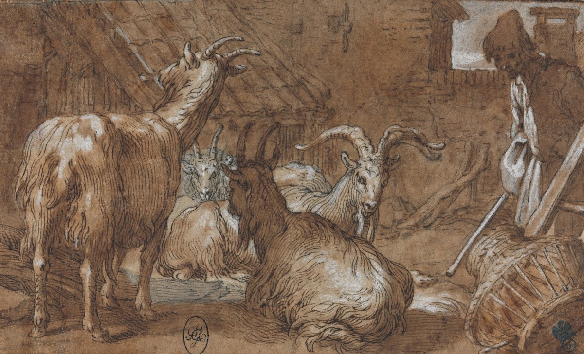 A Barnyard with Goats and a Goatherd c 1610 1615
