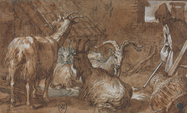 A Barnyard with Goats and a Goatherd c 1610 1615