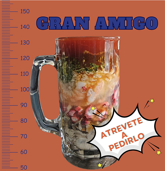 Camarón Gran Amigo (cebolla, cilantro, chile, catsup, aguacate y limón)