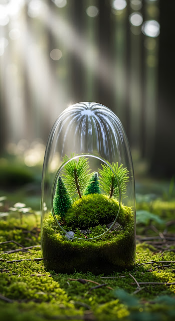 Miniature Forest Terrarium Cloche in Sunlit Woods - Free mobile Wallpaper