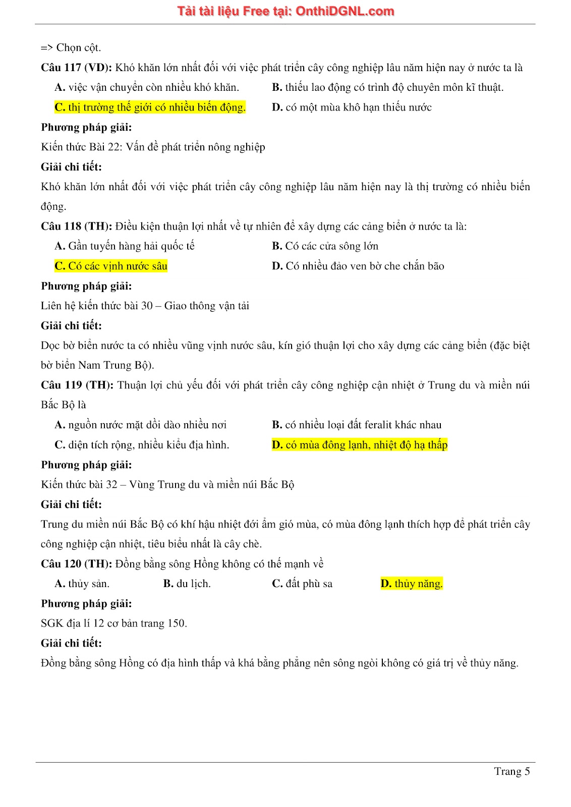 150bài tập môn Địa Lý - Ôn thi ĐGNL ĐHQG TP hà nội Phần 8
