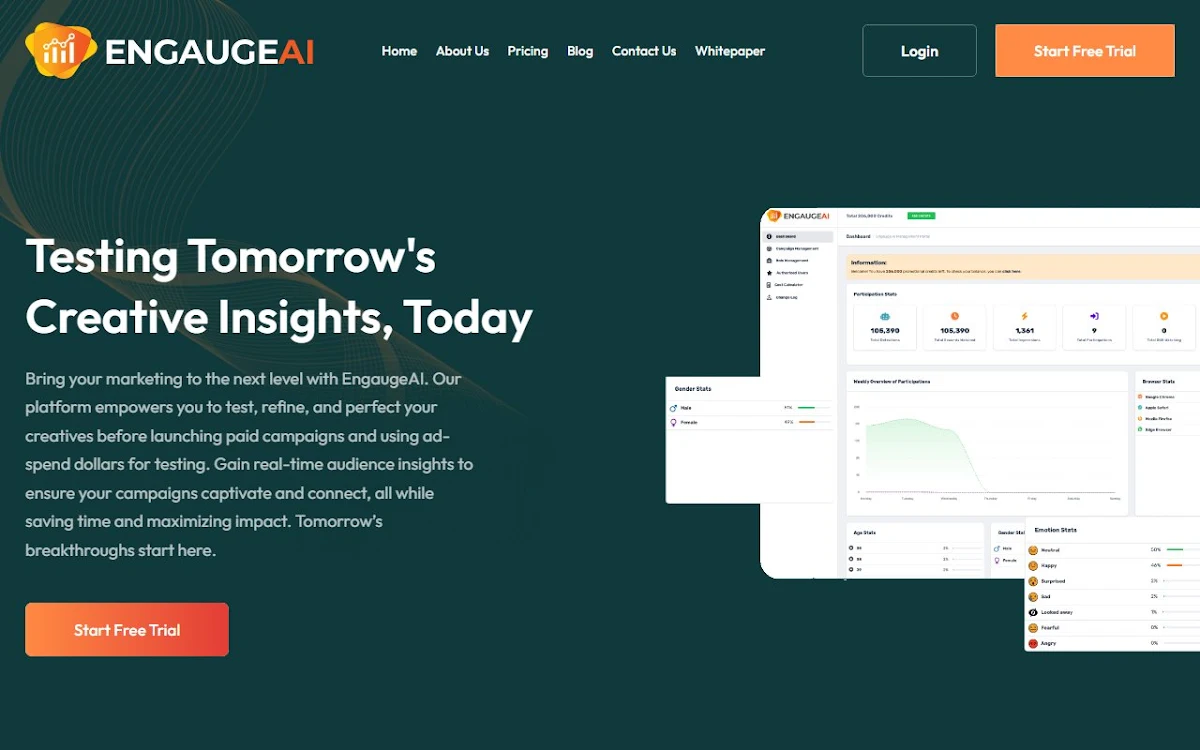 Captura de EngaugeAI | Test Your Ad Creatives