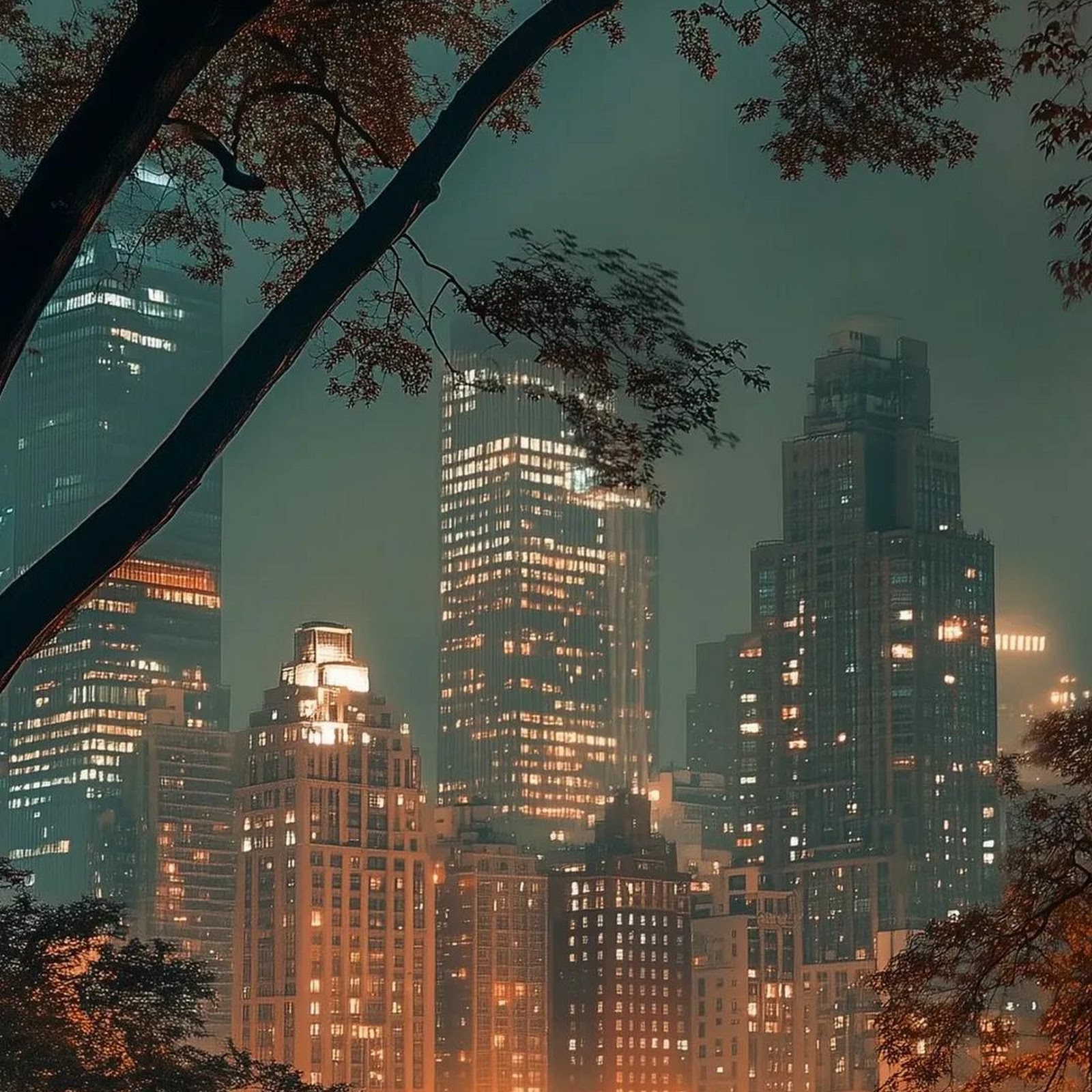 Download Cityscape, Park Bench, Autumn, Night Photography Full HD iPhone