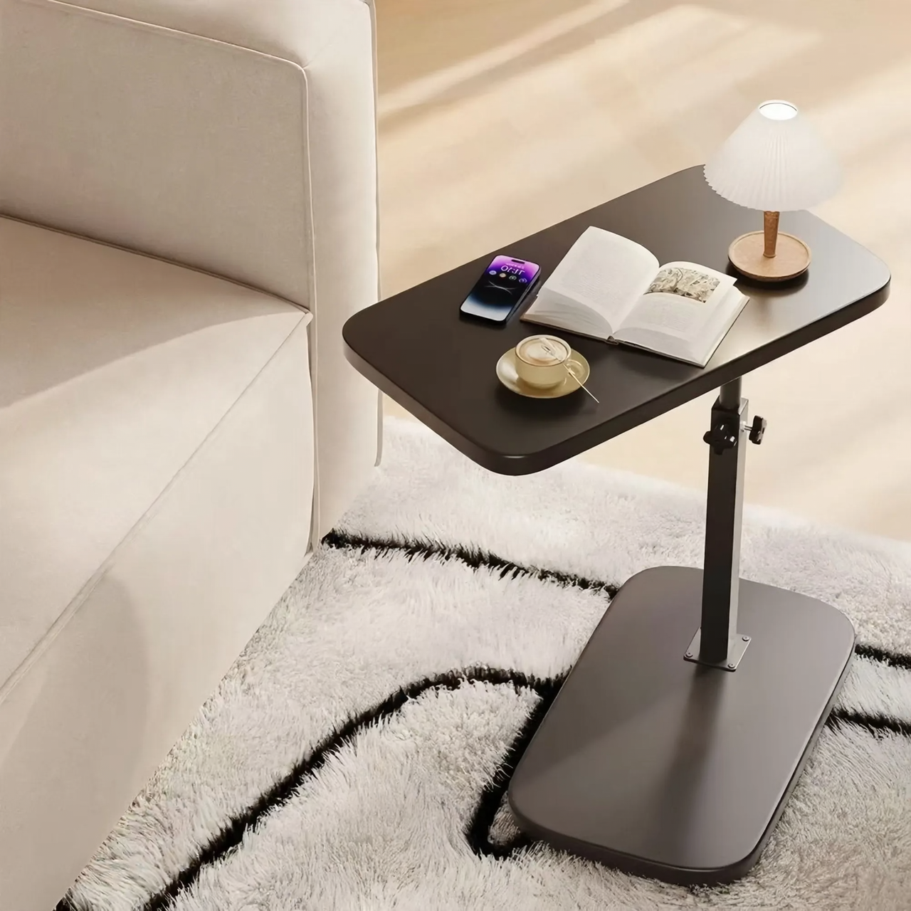 Round side table with lever function