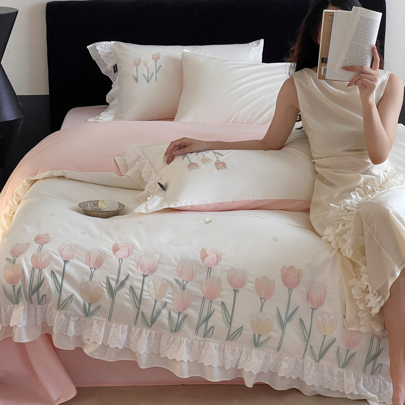 Cotton bedding set, embroidered, French style