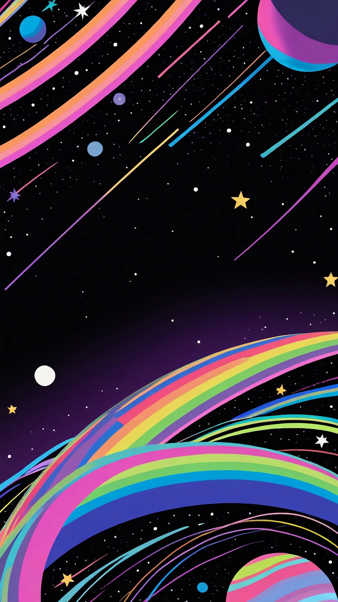 Neon Cosmic Rainbow Arcs Abstract Space Art Illustration - Free 4K mobile Wallpaper