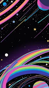 Neon Cosmic Rainbow Arcs Abstract Space Art Illustration