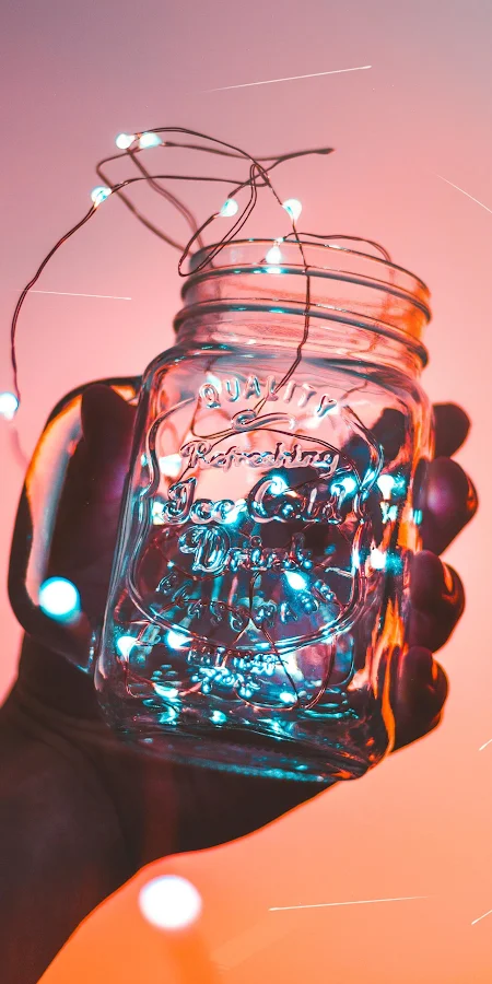 Mason Jar, Fairy Lights, Bokeh 2K iPhone Phone Wallpaper