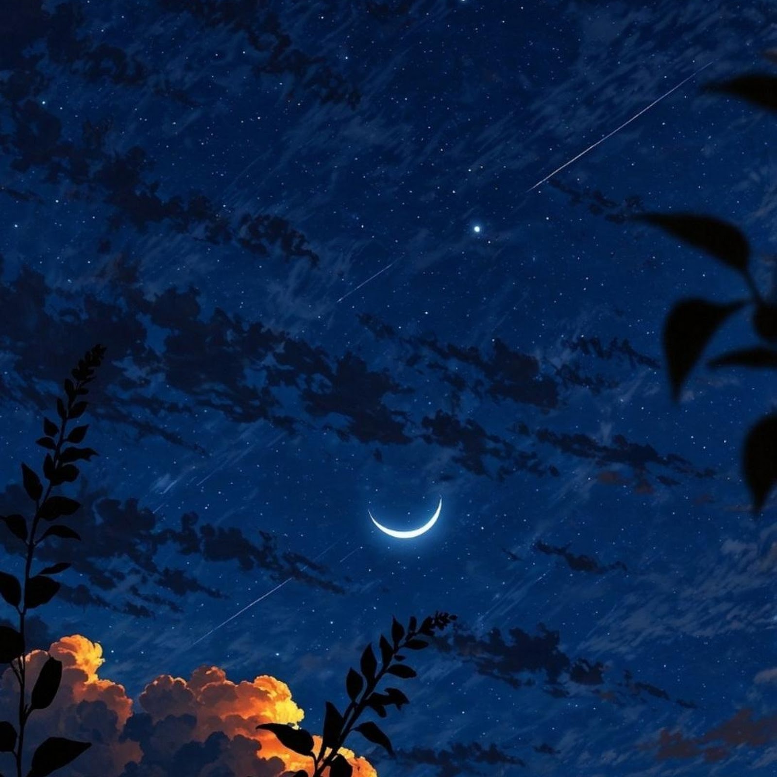 Download Crescent Moon Over Glowing Clouds Full HD iPhone