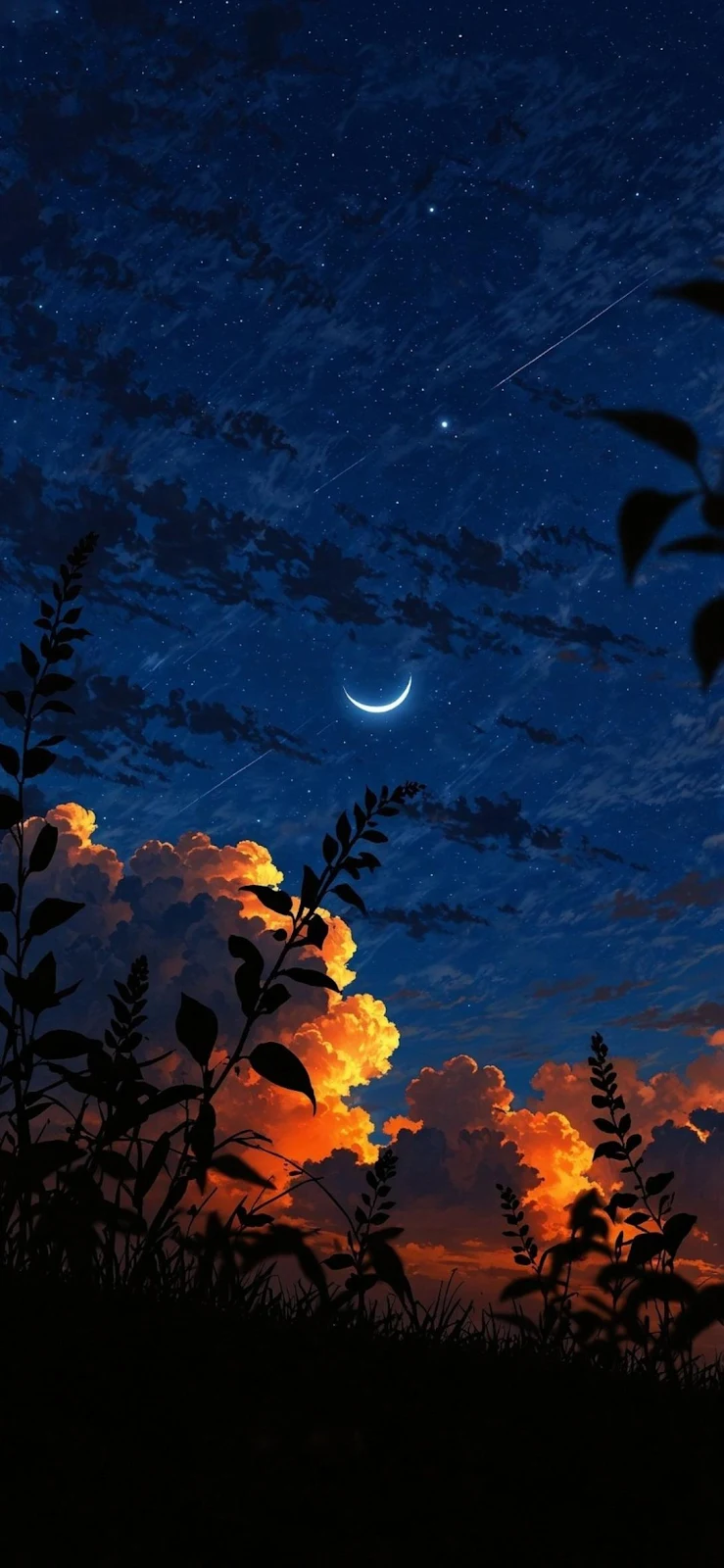 Crescent Moon Over Glowing Clouds - Digital Art Illustration Full HD iPhone Wallpaper (1090x2360)