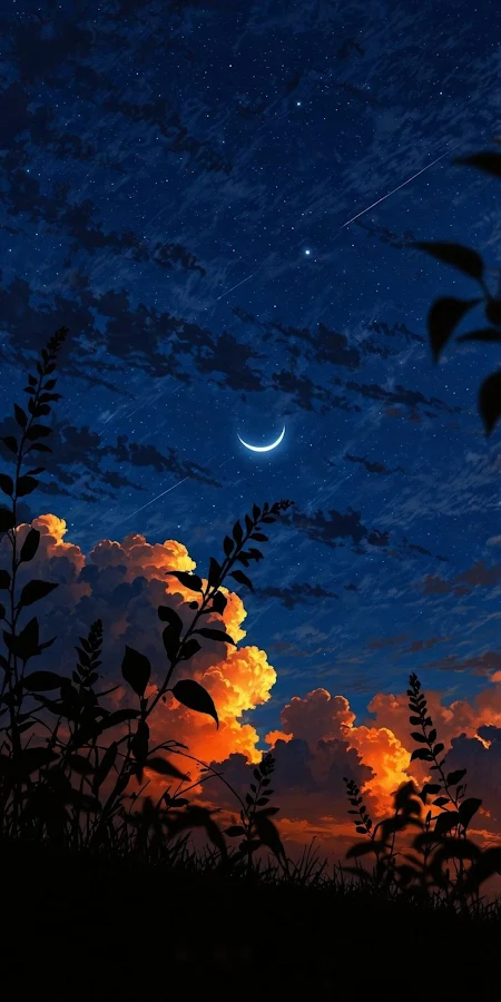 Crescent Moon Over Glowing Clouds Full HD iPhone Phone Wallpaper