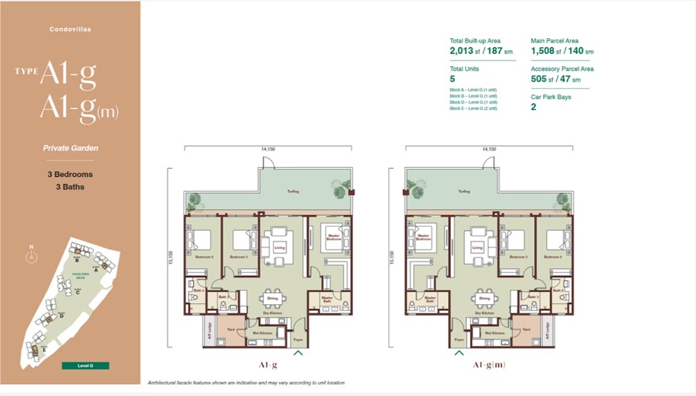 Zenia Damansara Condovilla - Type A1-G (Ground) floor plan — 1691 sq ft, 4 bedrooms