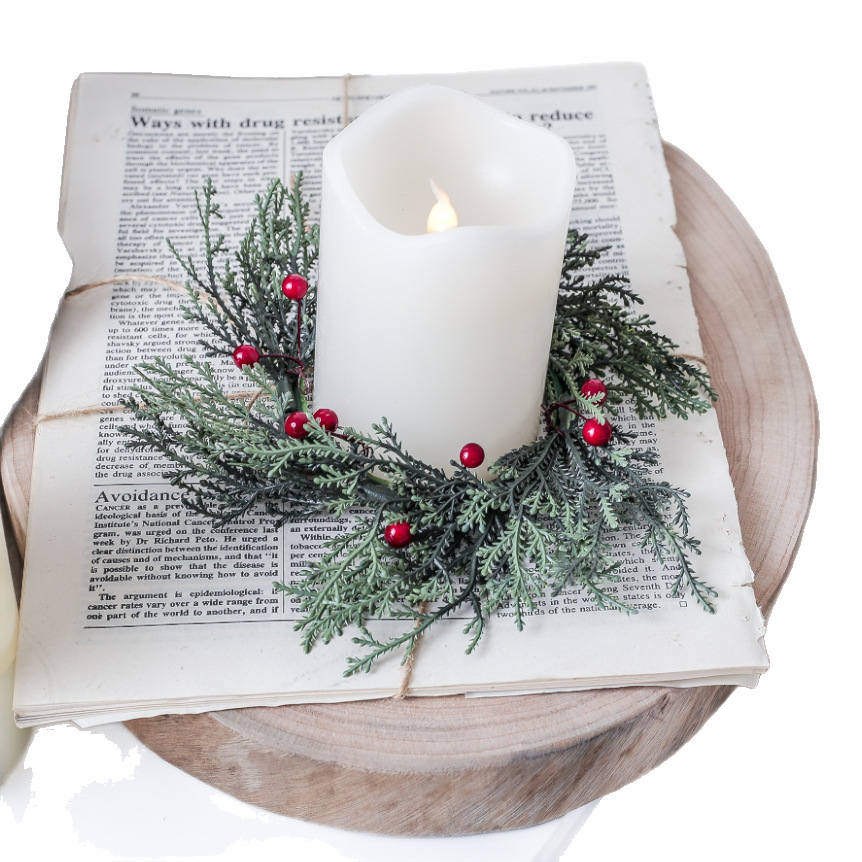 Christmas candle wreath with pine cones and red berries, 30 cm