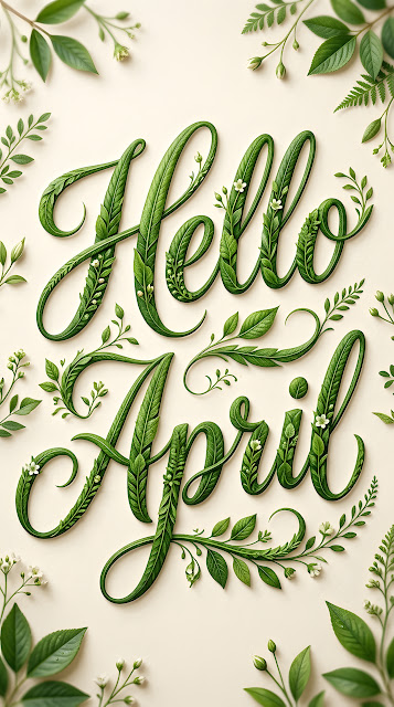 Hello April Typography Created from Green Leaf Textures - Free mobile Wallpaper