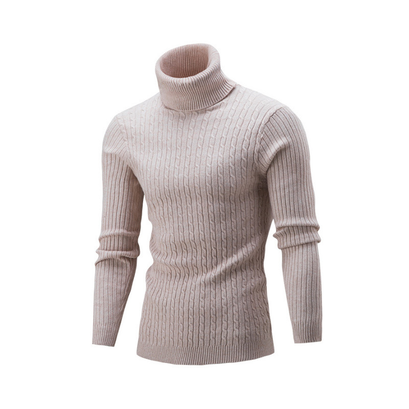 Men's knit sweater with turtleneck and cable pattern