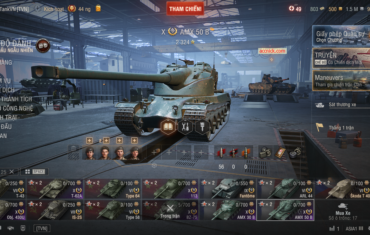 Acc World of Tanks PC gồm 6 tank X BZ-75, 113, Obj 430U, T-6...