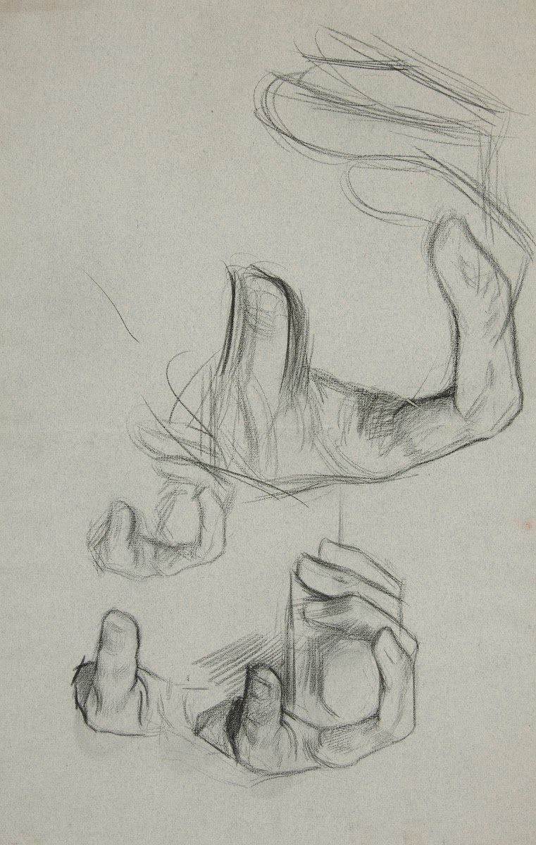 Sketch of hand clasping a cane