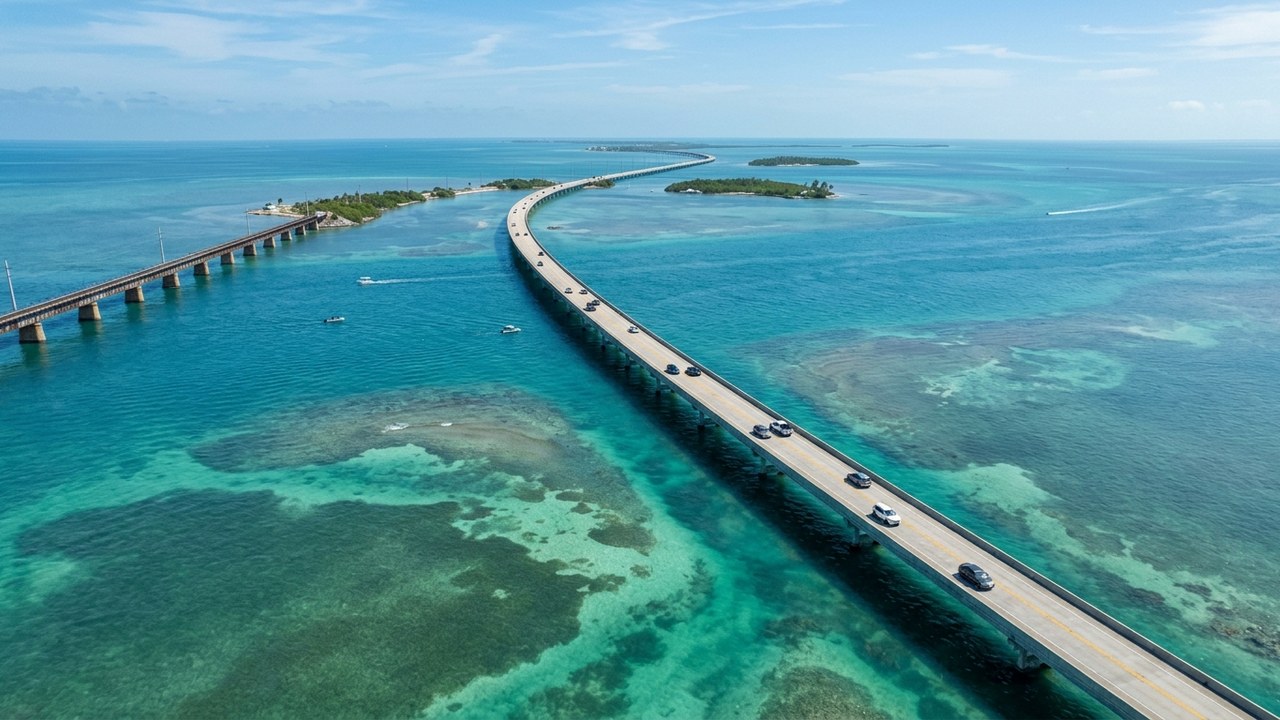 Seven Mile Bridge on the Overseas Highway spanning turquoise Florida Keys waters
