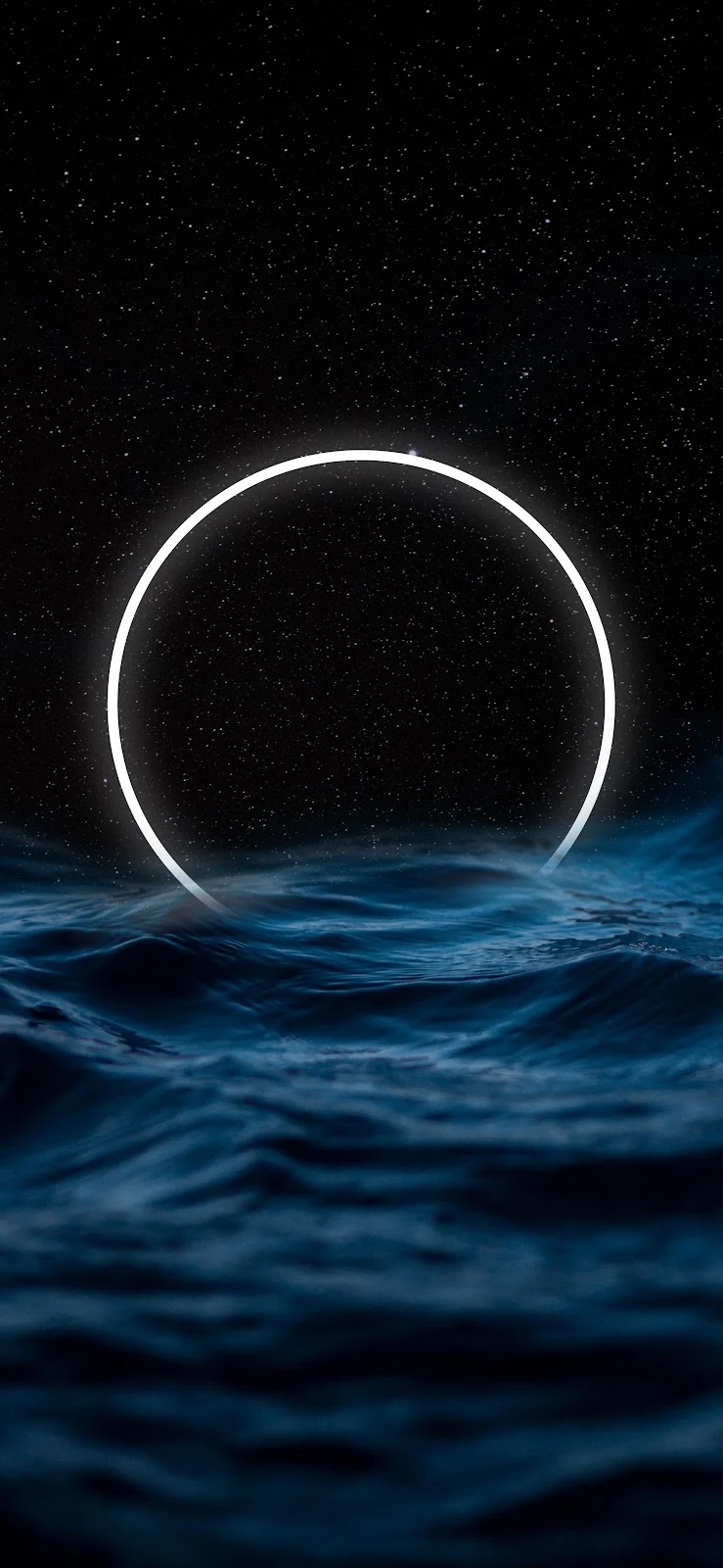 Neon Circle Rising From Waves - Surreal Digital Art 4K iPhone Wallpaper (2658x5758)