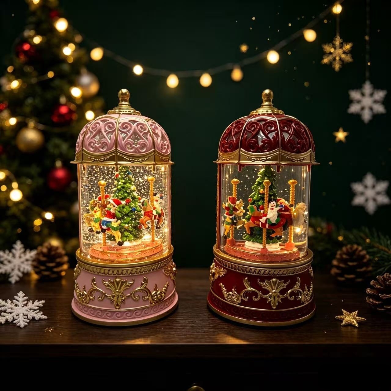 Decorative LED lantern music box with carousel