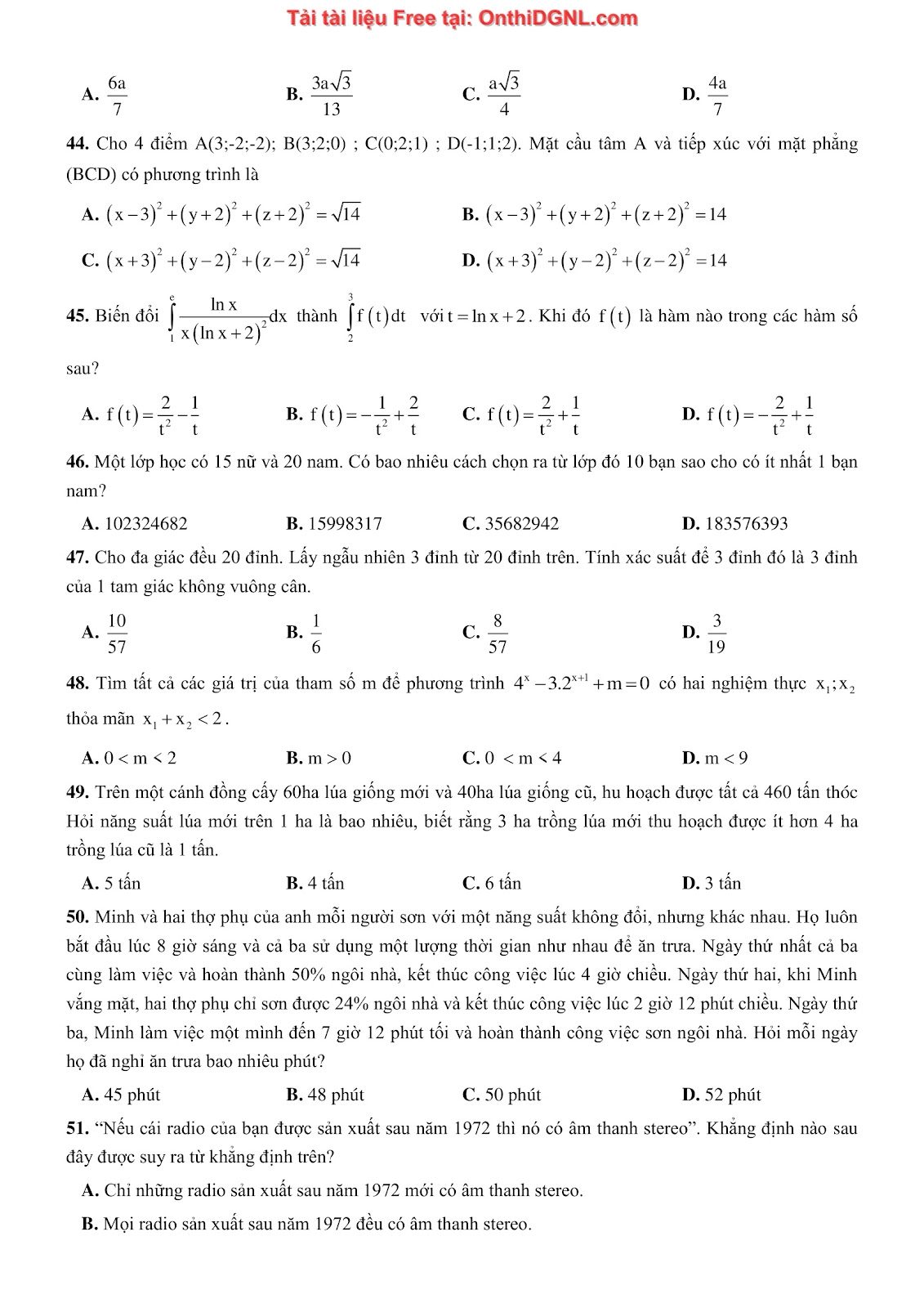 900 bài tập môn Toán - Ôn thi ĐGNL ĐHQG TP HCM Phần 24