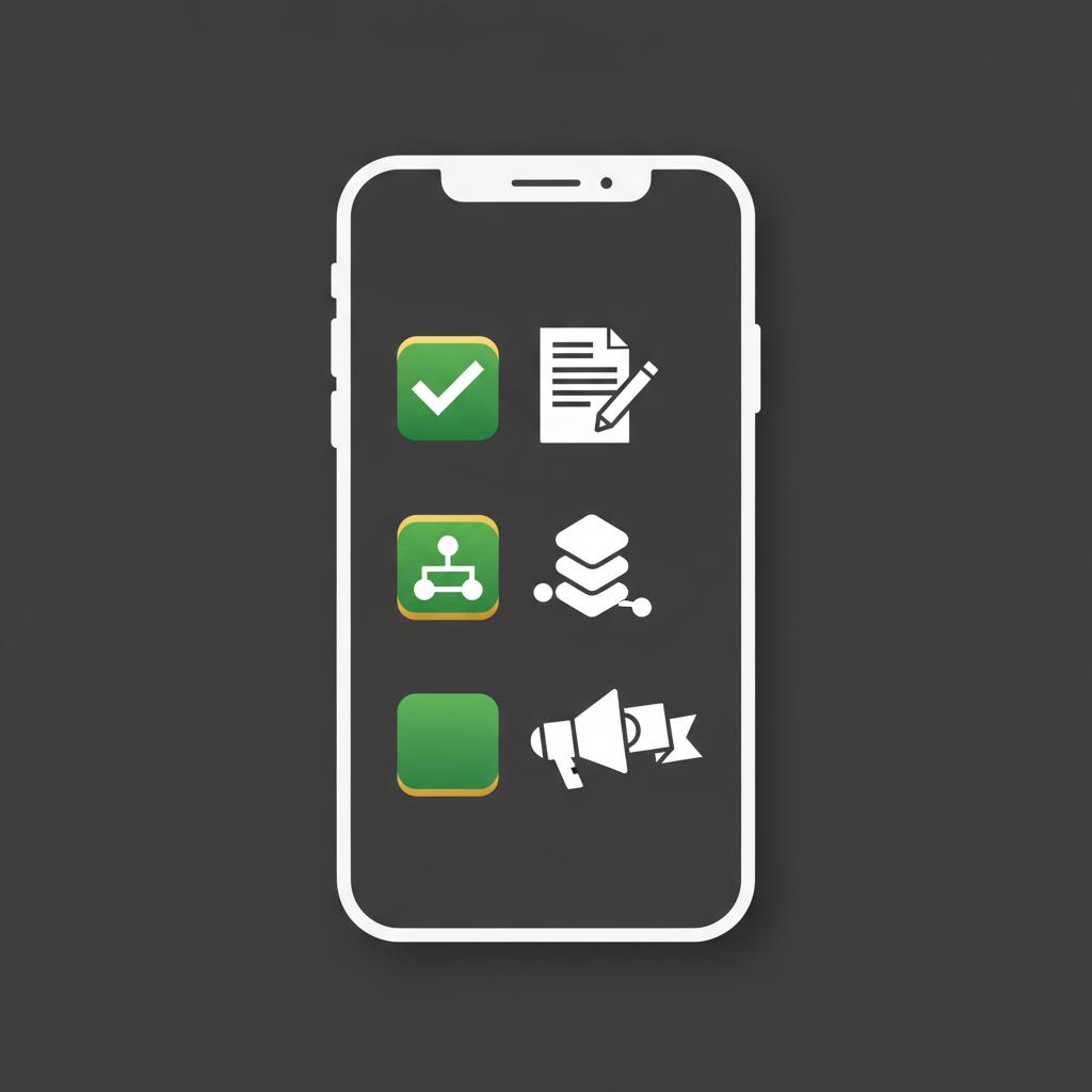 Minimalist vector smartphone checklist with contract aggregator and official announcement icons representing verified items in the cyber currency market on dark background 0f0f0f with green 4aa568 and gold e6bb5b accents
