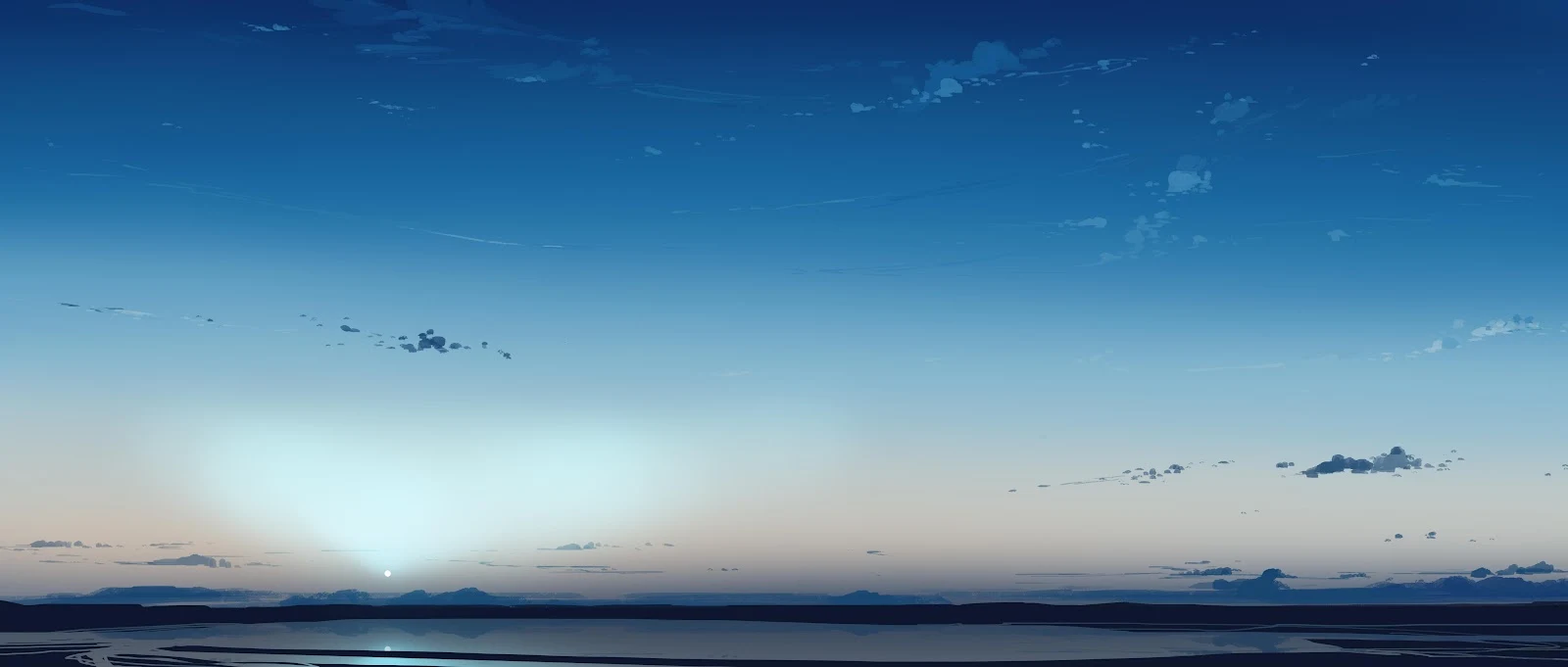 Tranquil Blue Dawn Horizon - Anime Digital Art 4K Wallpaper (5640x2400)