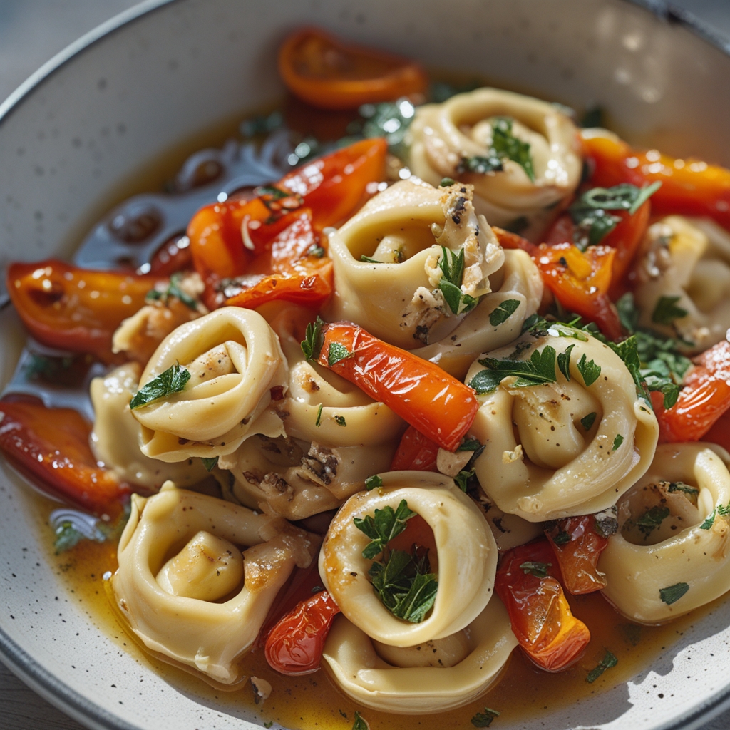 Cowboy Butter Garlic Chicken Tortellini with Fire-Roasted Red Peppers - Quick & Easy Weeknight Meal finished