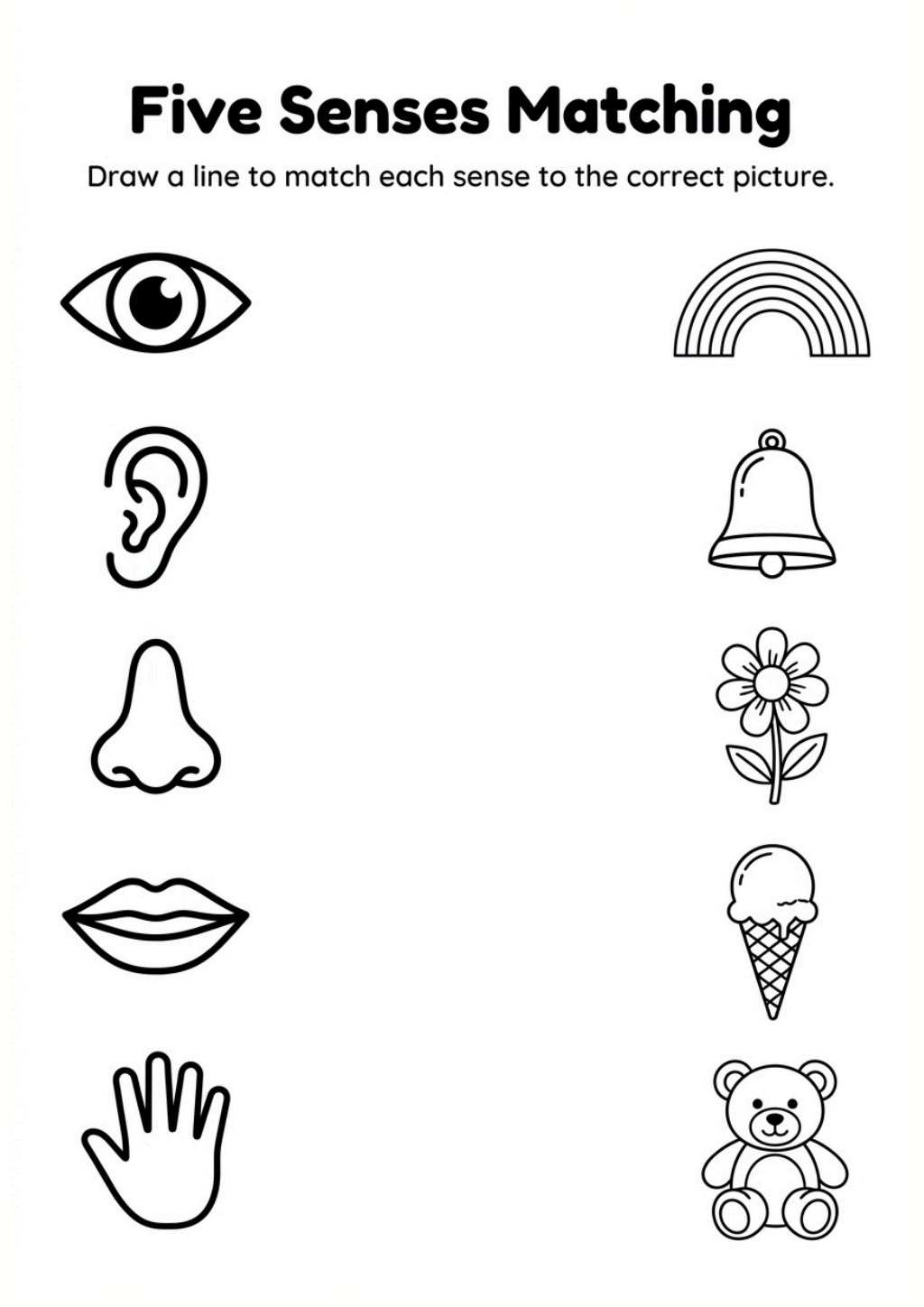 Five Senses Matching Worksheet