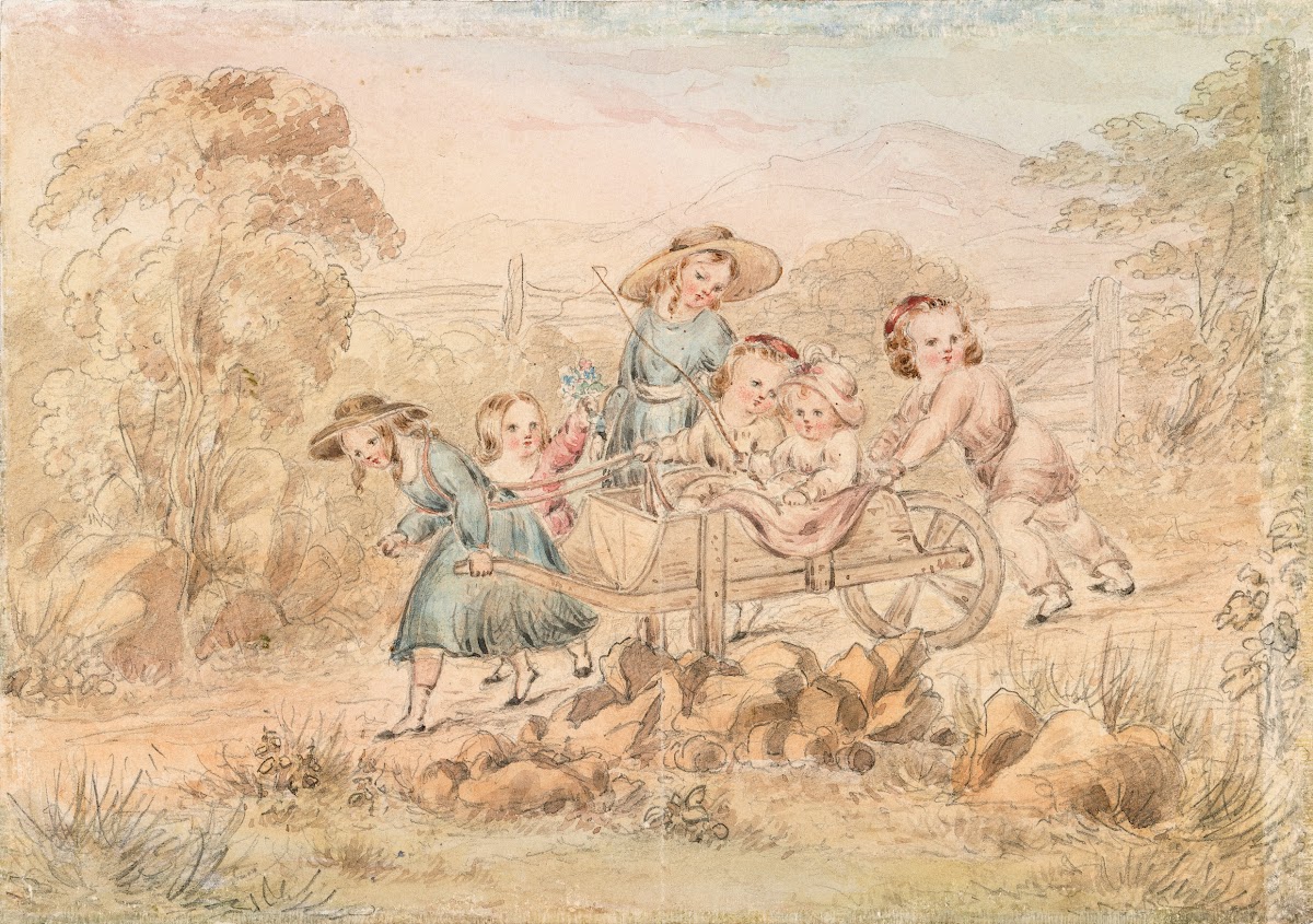 Wheelbarrow Containing Six Children c1850