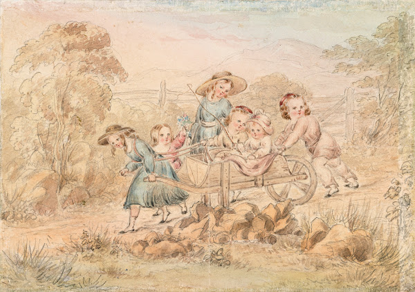 Wheelbarrow Containing Six Children c1850