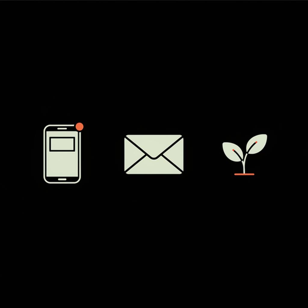 Minimal vector infographic with a phone screen, email envelope, and seedling icons aligned horizontally on a black background in Social Success Hub colors. Is TikTok going to be unbanned
