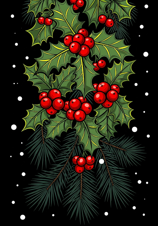Comic Style Holly & Berries Illustration