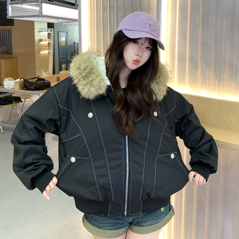 Women's winter jacket, padded, short, with fur collar