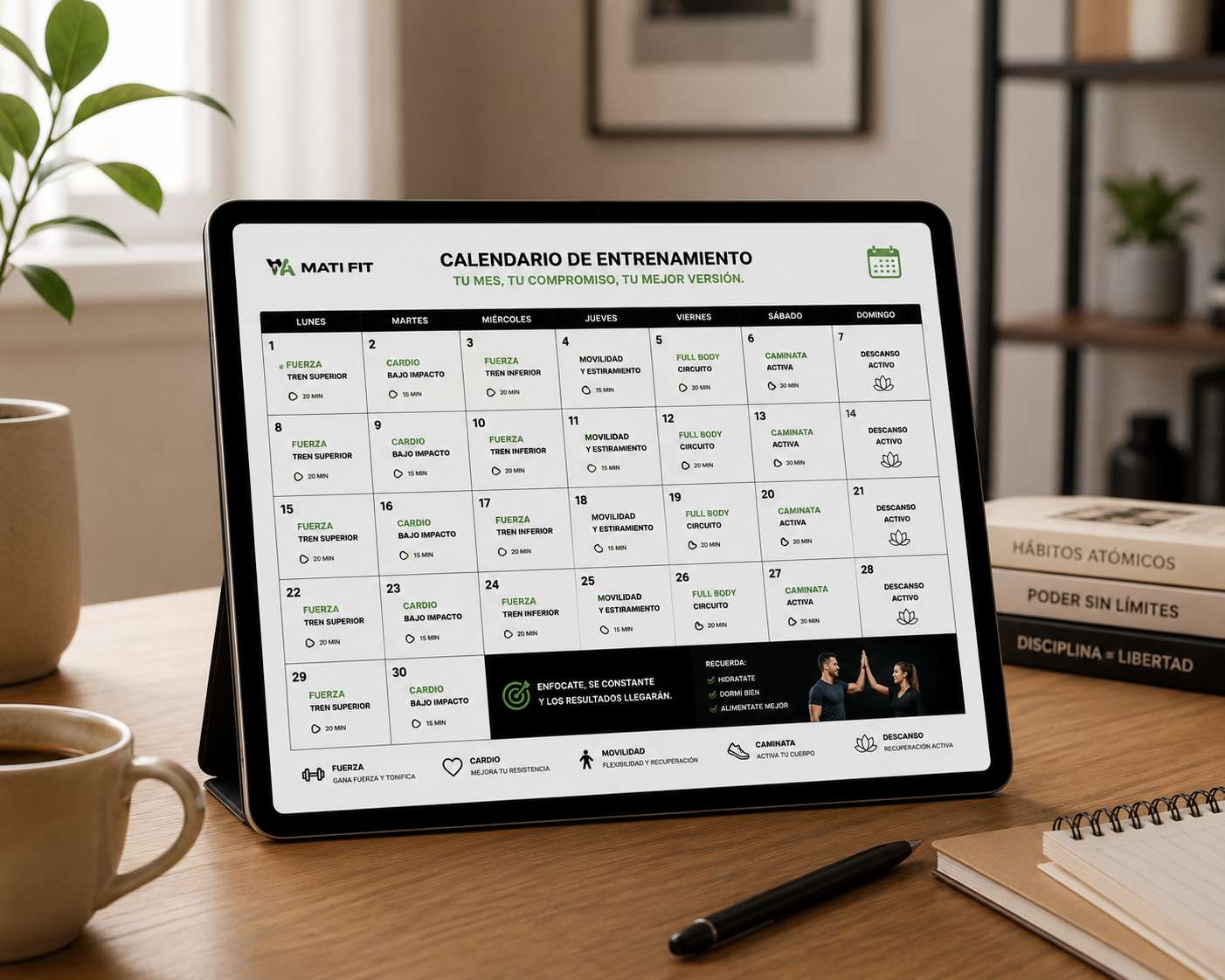 Tablet Mockup Calendario de Entrenamiento Matifit