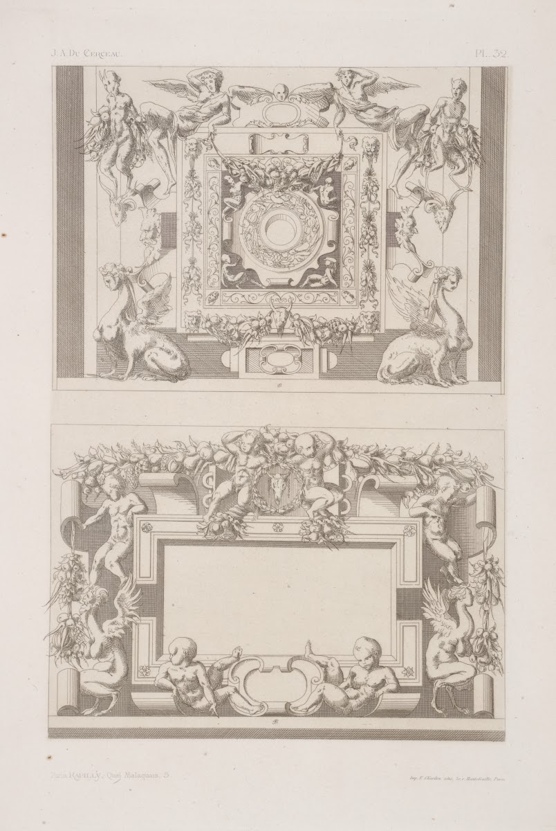 Two designs for ceilings with figures of humans sphinxes and satyrs 1875 1890