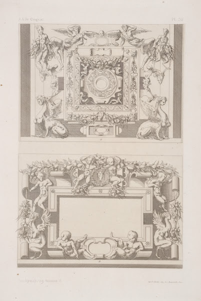 Two designs for ceilings with figures of humans sphinxes and satyrs 1875 1890