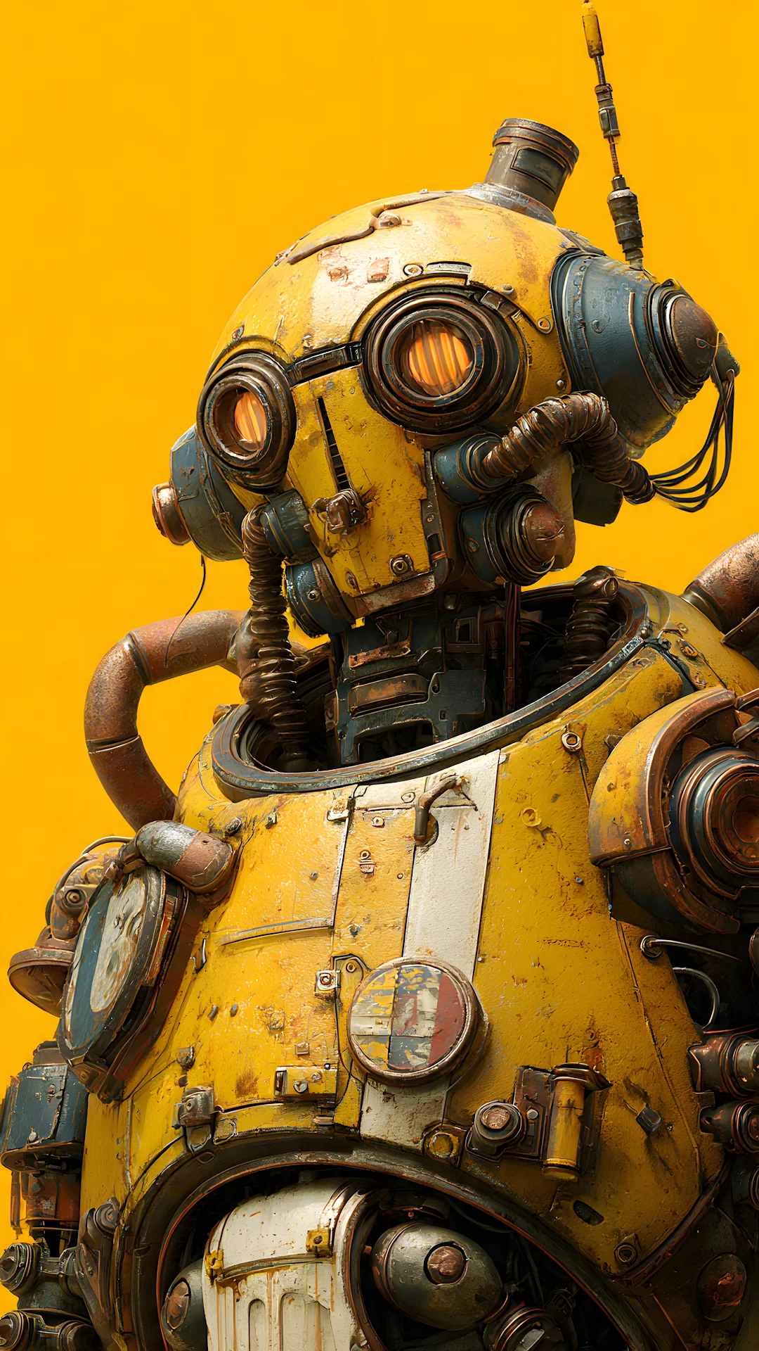 Steampunk Yellow Robot Head Steampunk Dieselpunk Art - Free 4K mobile Wallpaper