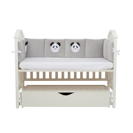 Бампер для детской кроватки Twins Panda 240 см серый