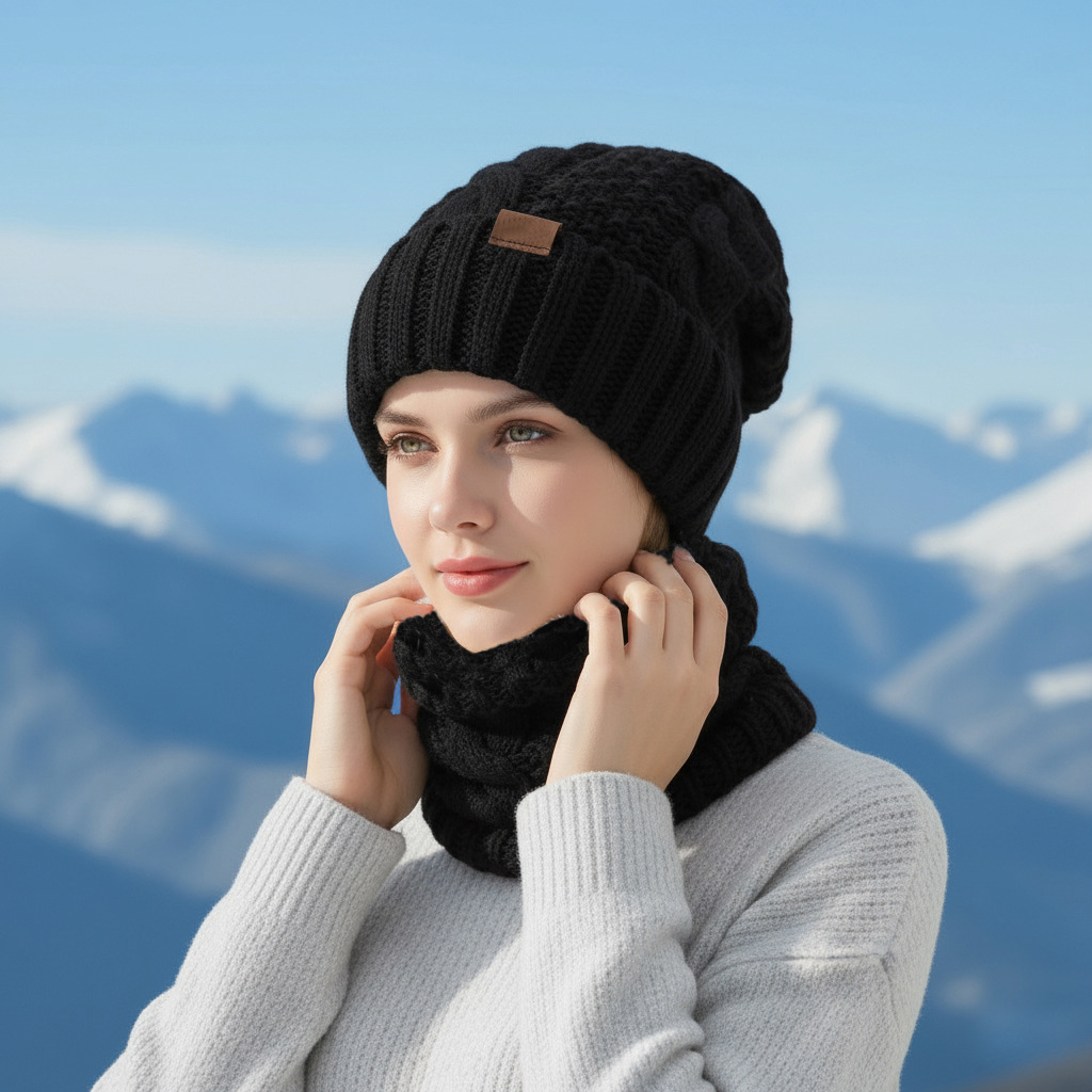Knitted hat and scarf set with ear protection